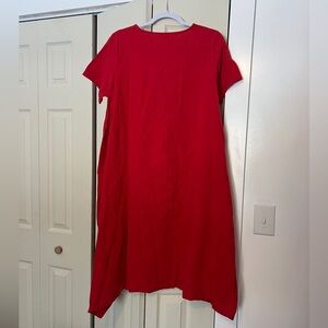 100% Linen XXL Women’s Red Midi Dress with Pockets